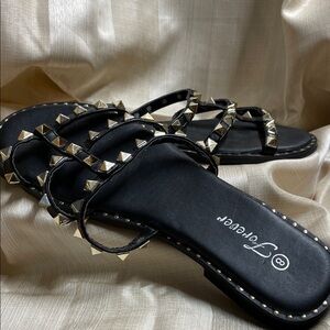 Forever 21 Black and Gold Studded Sandals